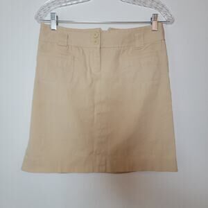 Ann Taylor Loft Petites Sz 4P Khaki Skirt Flat Front Cotton‎ Belt Loops Nautical